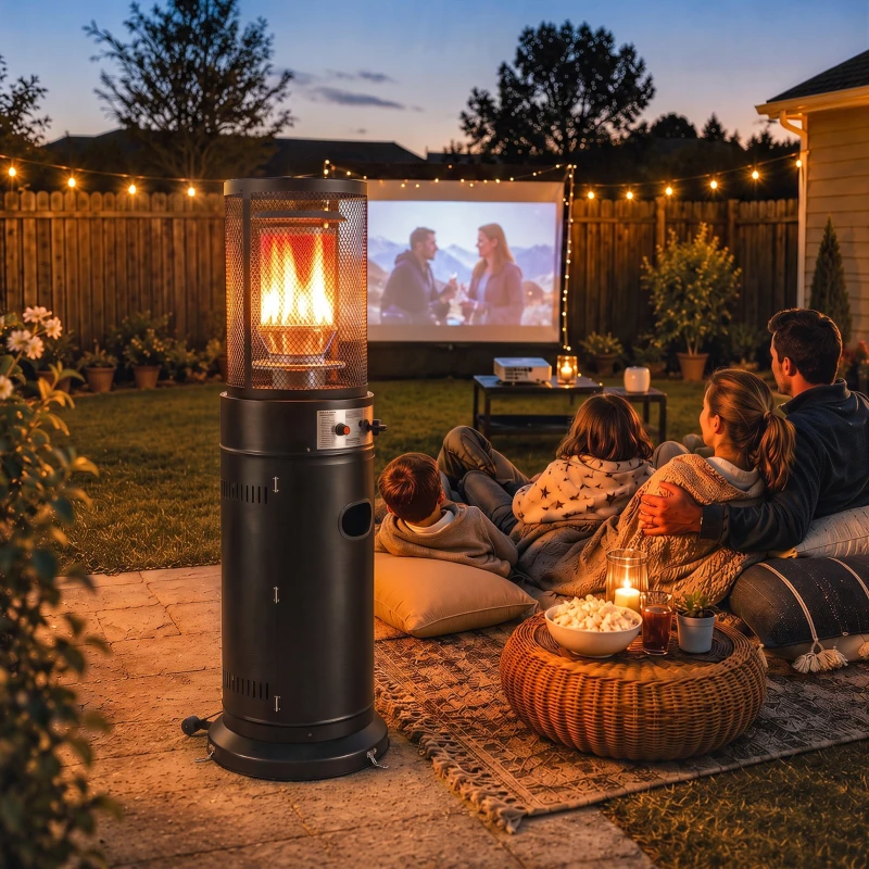 Outsunny Gas Patio Heater, 11 kW Portable Propane Outdoor Heater with Pulse Ignition, Protective Mesh, Tip-over Protection, Black