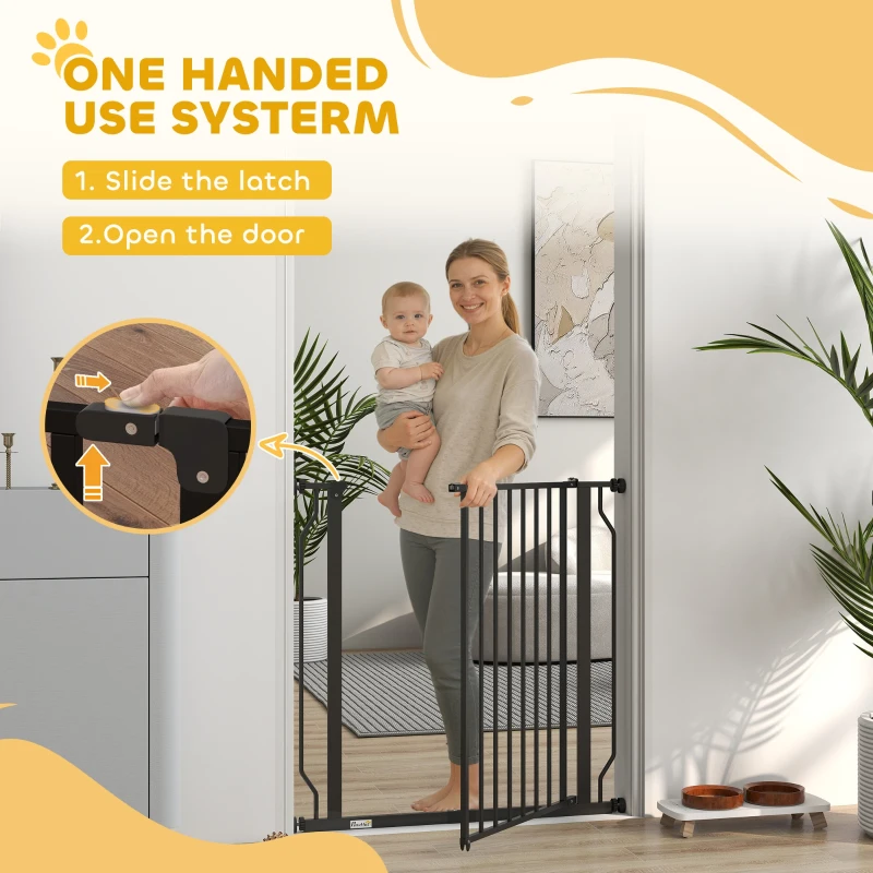 PawHut Extra Wide Dog Gate, with Door Pressure, for Doorways, Hallways, Staircases - Black