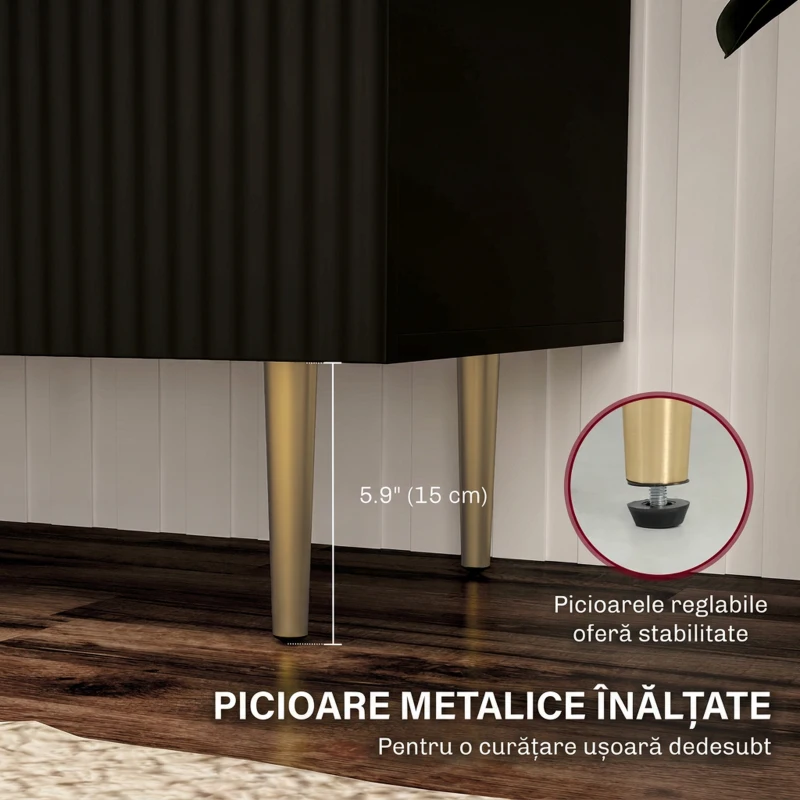 HOMCOM Bufet modern cu 2 uși și raft reglabil, mobilier tip bufet pentru bucătărie și living, cu picioare metalice, negru