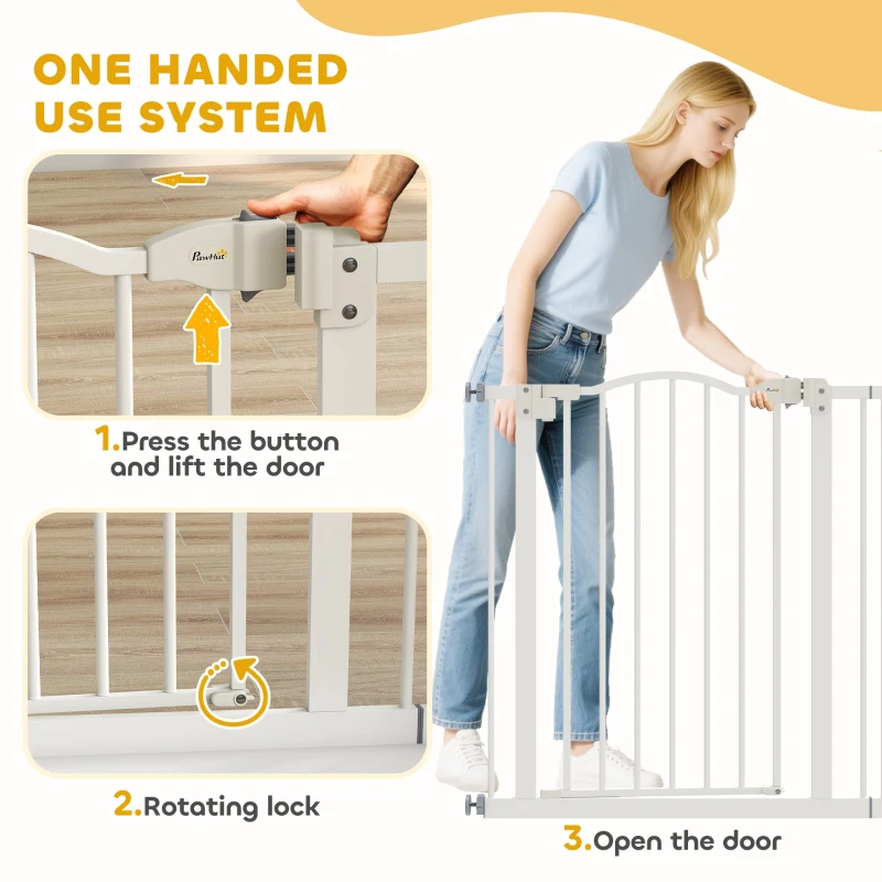 PawHut Metal 74-87cm Adjustable Pet Gate Safety Barrier w/ Auto-Close Door White