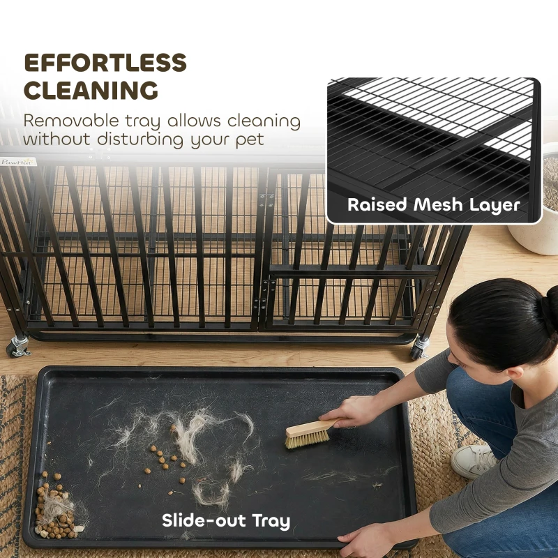 PawHut Heavy Duty Dog Crate, Dog Cage with Wheels for Small Medium Breeds, Metal Pet Kennel with Removable Tray
