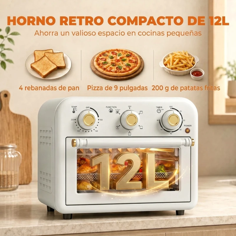 HOMCOM Horno Freidora de Aire 12 L con 3 Mandos Convección 360° Temperatura hasta 230 °C Temporizador 60 Min Bandeja y Cesta