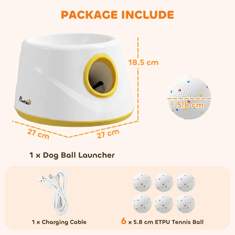 PawHut Automatic Dog Ball Launcher, Dog Thrower Machine with 6PCS 2.3" ETPU alls, 3 Adjustable Distance(20/33/46ft) & Random Mode
