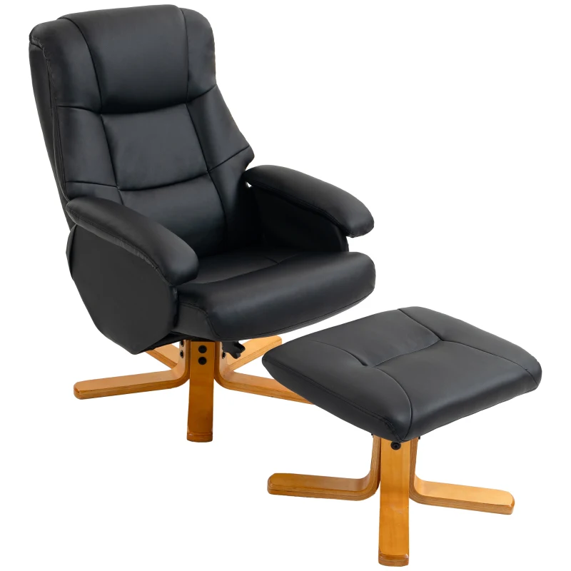 HOMCOM Sillón Relax con Reposapiés, Sillón de Relax Reclinable en PU, Giratorio 360°, Función Balanceo, Negro