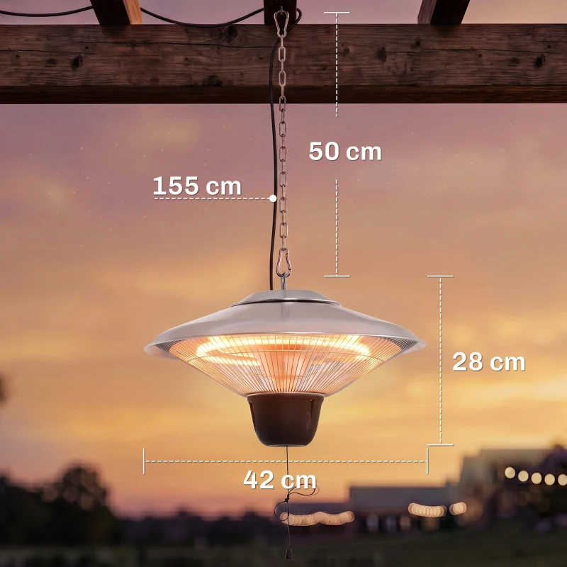 Outsunny 1500W Outdoor Heater Outdoor Ceiling Mounted Aluminium Halogen Electric Hanging  Heating Light Pull Switch Control