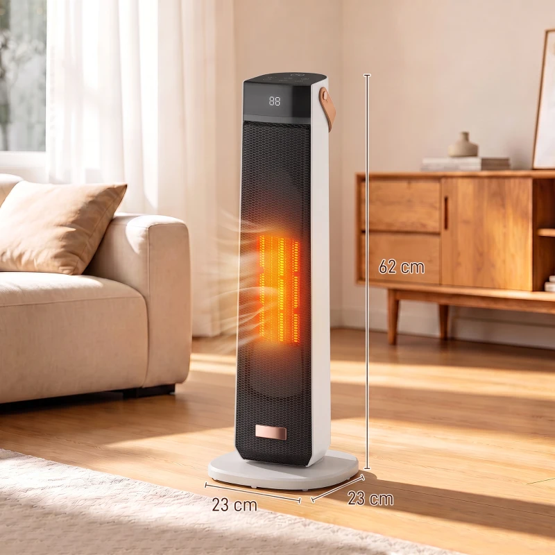 HOMCOM Portable Space Heater with Realistic Flame Effect, 2000W Ceramic Heater with Eco Mode, Adjustable Thermostat, Remote