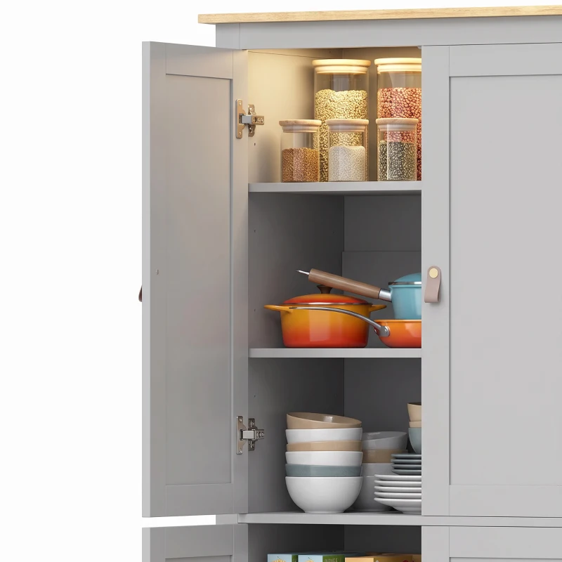 HOMCOM Tall Pantry Cupboard with Motion Sensor LED Light - Grey