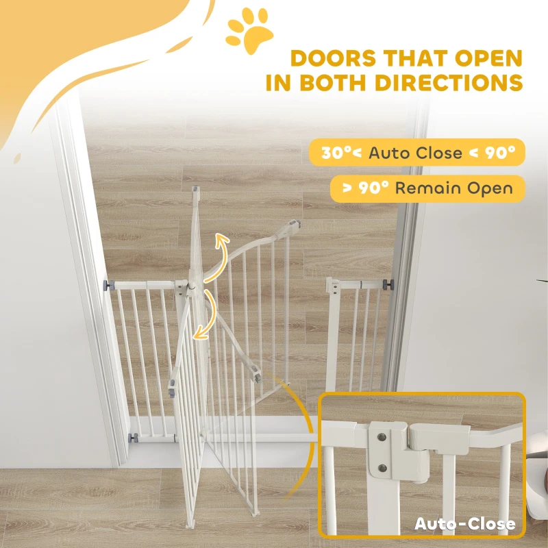 PawHut Pressure Fit Dog Stair Gate No Drilling Safety Gate Auto Close for Doorways, Hallways, 74-100cm Adjustable, 94cm Tall, White