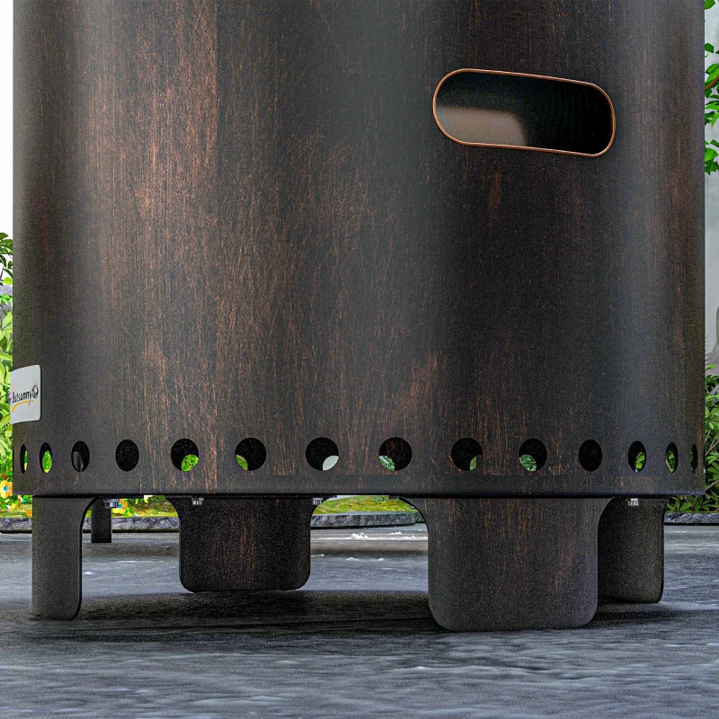 Outsunny Feuerschale Feuerstelle Feuertonne, wetterbeständig, 45 x 45 x 42 cm, Schwarz + Bronze