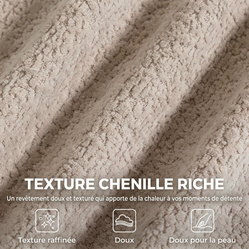 HOMCOM Canapé 3 Places Modulable 277 cm, Canapé Salon Compressé en Chenille Moderne, Assise Profonde, Accoudoirs Larges, Beige