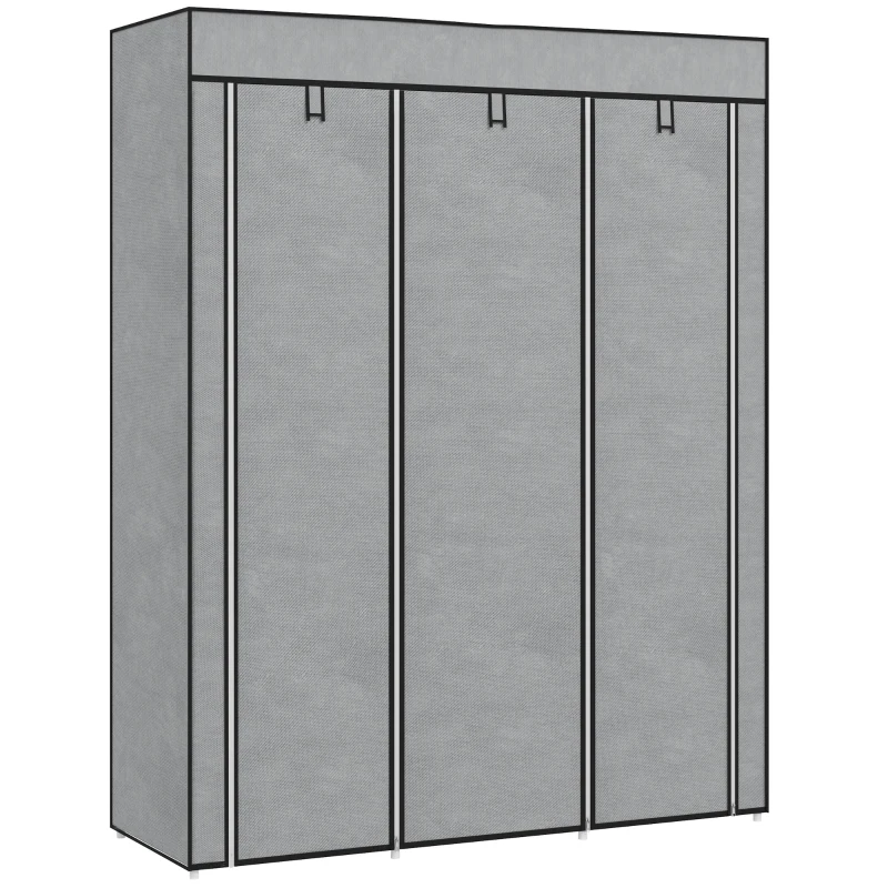 HOMCOM Kast van stof, opslagoplossing, 8 planken, 2 kledingstangen, Grijs