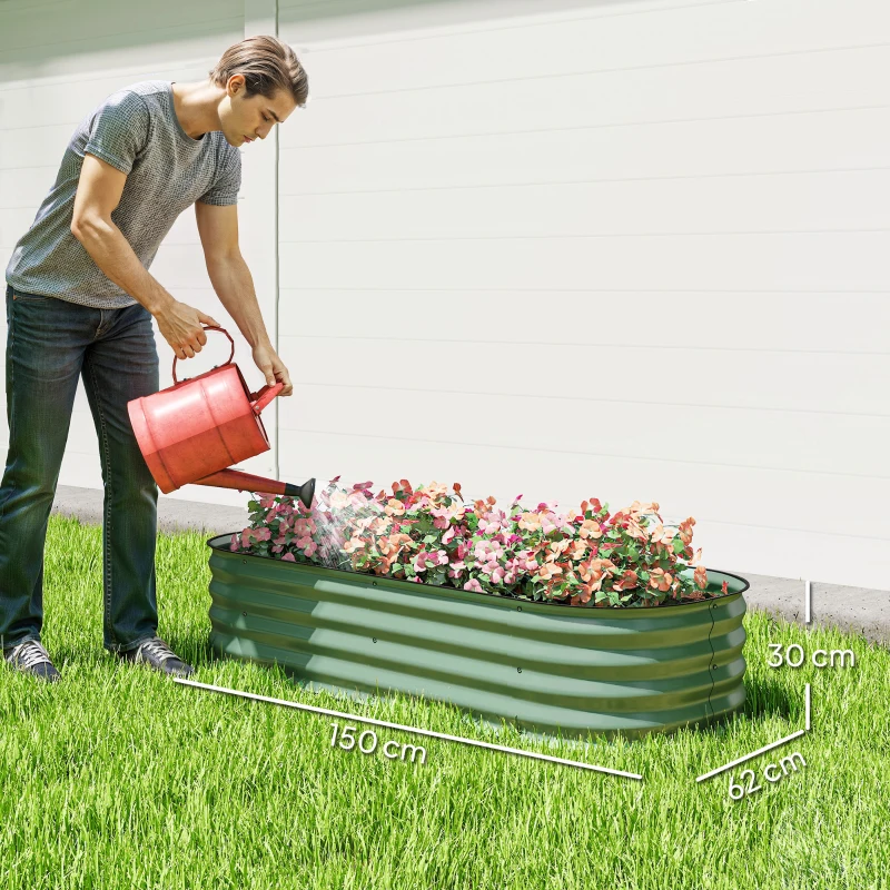 Outsunny Jardinera Exterior Grande de Acero Galvanizado con Base Abierta Bordes de Seguridad Fácil Montaje 150x62x30 cm Verde
