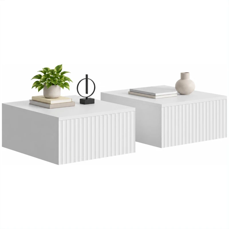 HOMCOM Set van 2 wandgemonteerde nachtkastjes met 2 laden, 40 x 35 x 17 cm, wit