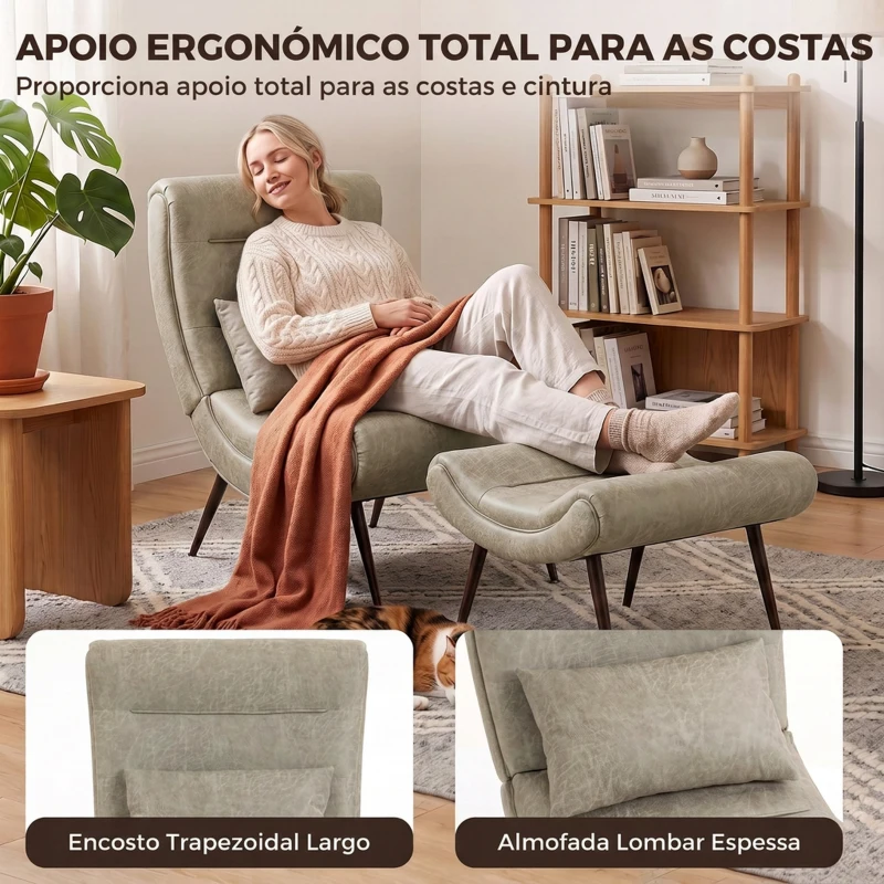 HOMCOM Cadeirão Retro com Apoia-pés em Leathaire e Almofada Lombar, Branco Creme