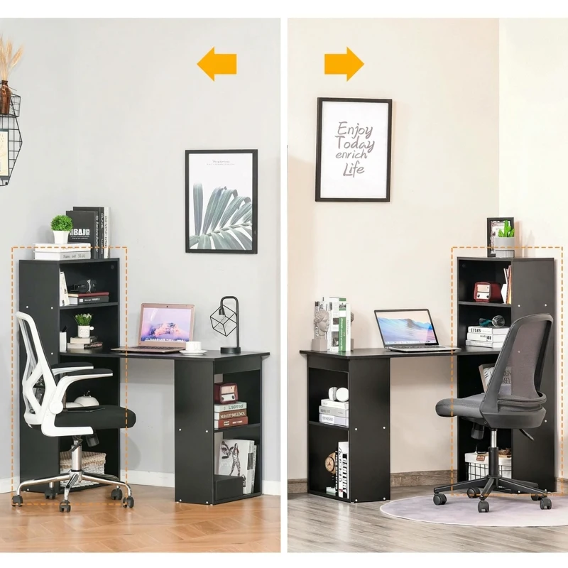 HOMCOM Birou PC din Lemn cu 6 Rafturi Laterale pentru Depozitare, 120x55x120 cm, Negru