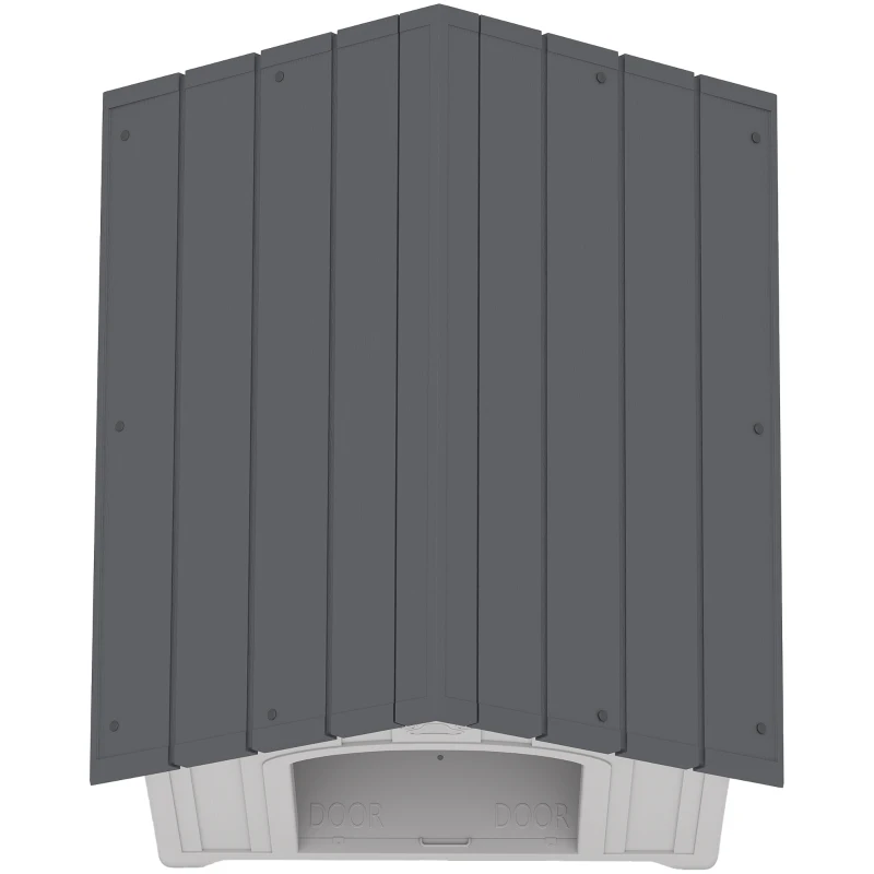 PawHut Niche pour chien extérieur, maison chien en polypropylène imperméable ventilé plancher surélevé 76x66x77cm gris clair