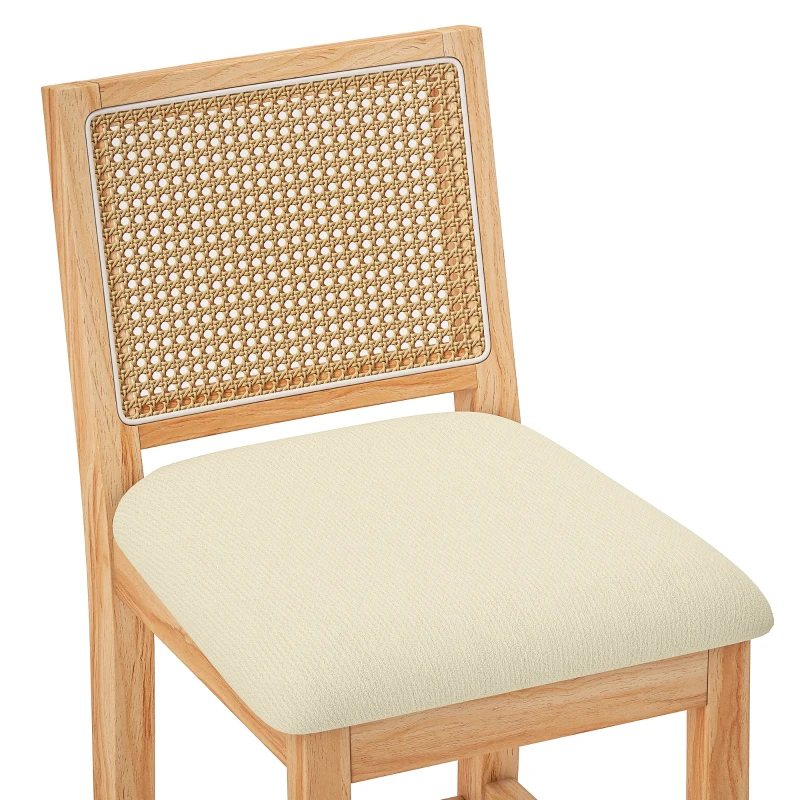 HOMCOM Conjunto de 2 Banquetas de Bar, Banquetas com Encosto Efeito Vime, Assento Estofado em Chenille Altura 66 cm, Creme