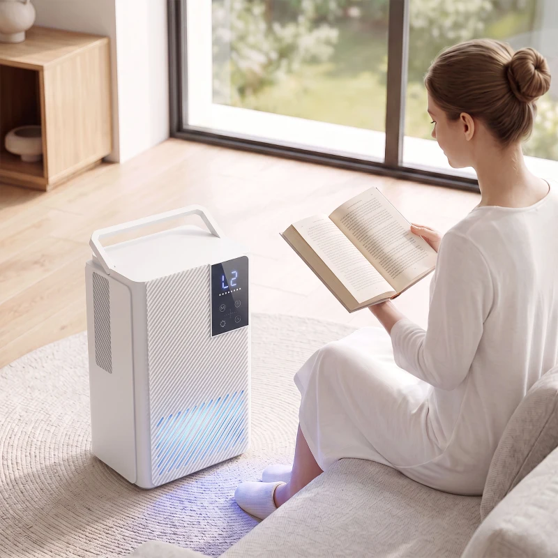HOMCOM 400mL/Day Small Dehumidifier, RGB Mood Lights, 24H Timer, LED Display, Dehumidifier for Home Damp, White
