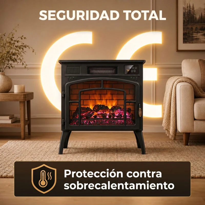 HOMCOM Chimenea Eléctrica 1000/2000 W con Efecto Llama 3 Vistas Termostato Wifi 5 Colores Temporizador 12h Negro