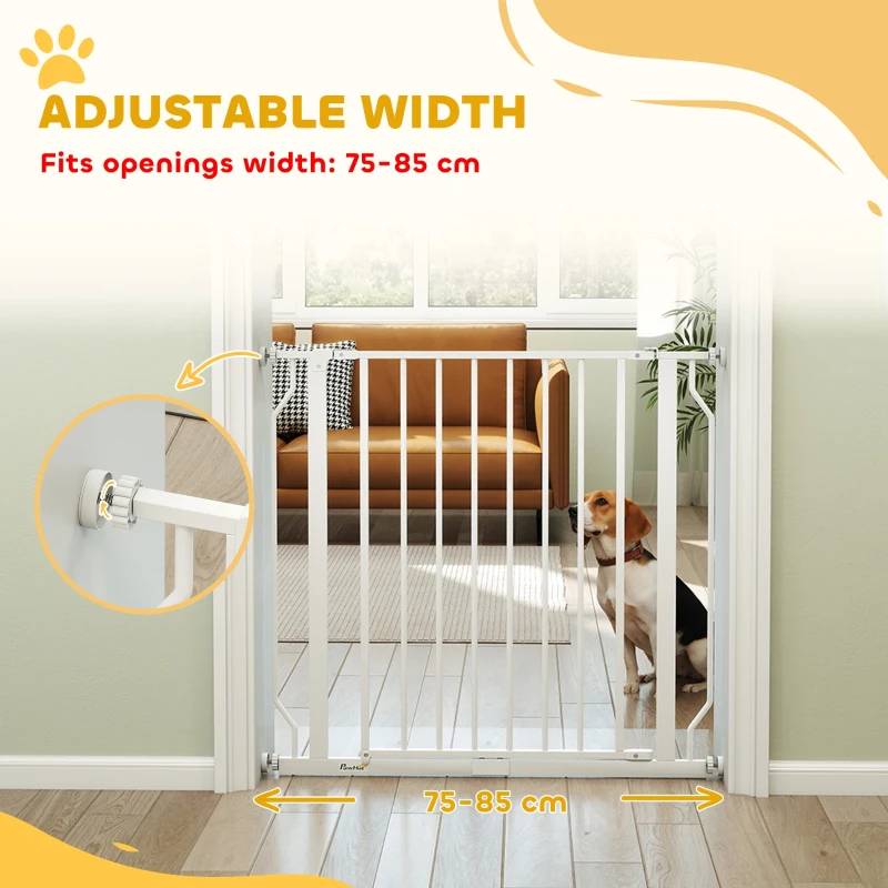 PawHut Extra Wide Dog Gate, with Door Pressure, for Doorways, Hallways, Staircases - White
