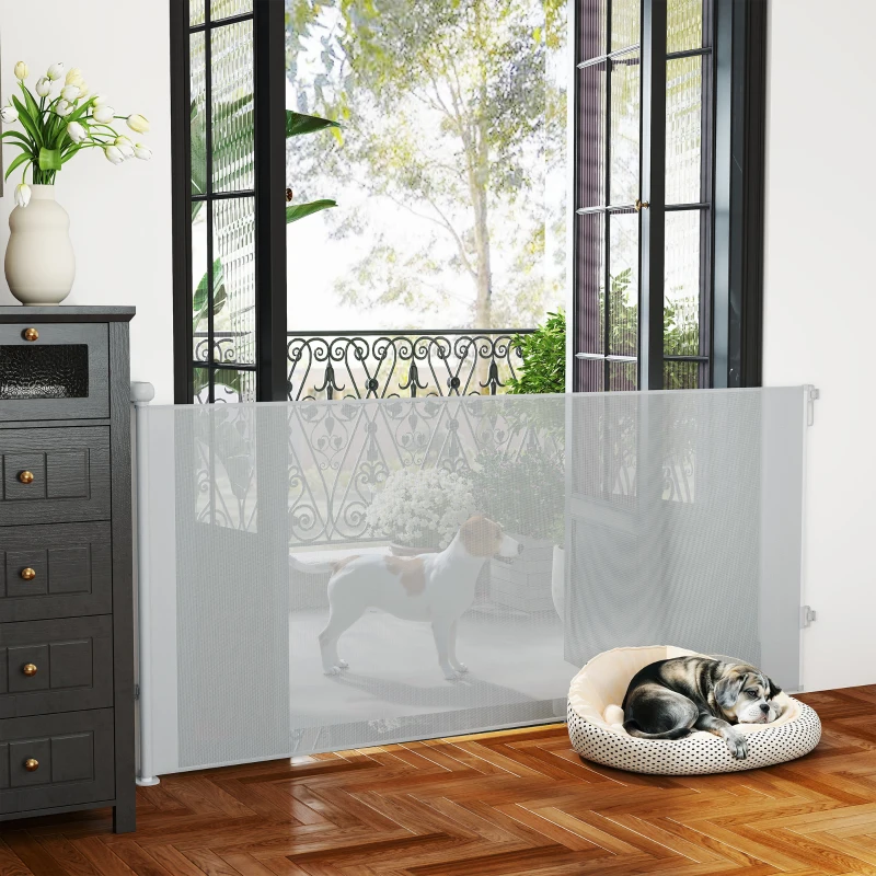 PawHut Retractable Stair Gate Extends Up to 180 cm Wide, Dog Gate for Doorways, Stairways, Hallways, Grey