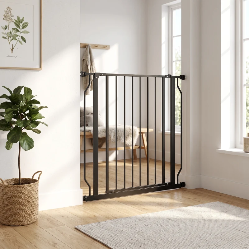 PawHut Extra Wide Dog Gate, with Door Pressure, for Doorways, Hallways, Staircases - Black