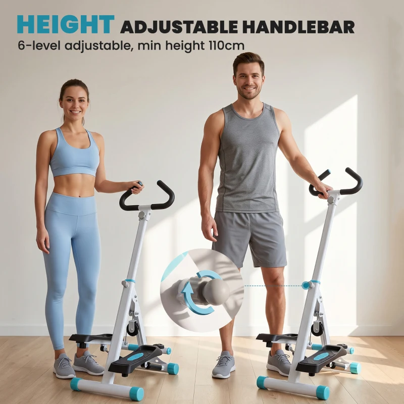 HOMCOM Stepper w/ Handle Hand Grip Workout Fitness Machine For Fitness Aerobic Exercise Home Gym White