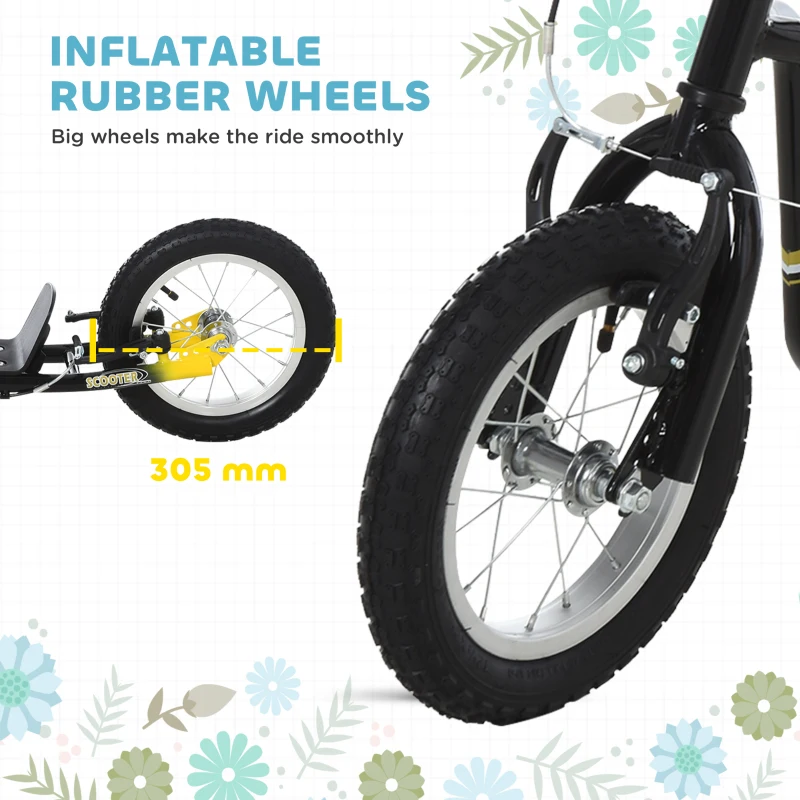 HOMCOM Teen Kids Stunt Scooter w/ Adjustable Handlebar, 12 Inch Rubber Tyres, Dual Brakes, Black