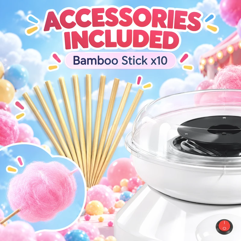HOMCOM Candy Floss Maker, Quick Making Electric Cotton Floss Machine with 10 Bamboo Sticks, White