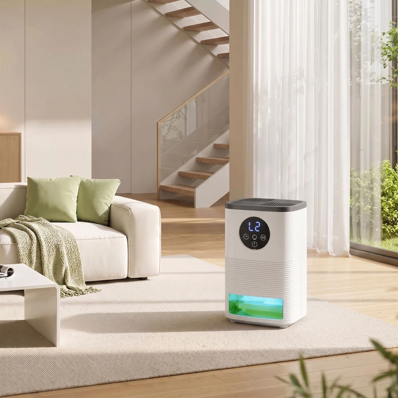 HOMCOM 300mL/Day Small Dehumidifier, RGB Mood Lights, Continuous Drainage, 24H Timer, LED Display, Dehumidifier for Home Damp