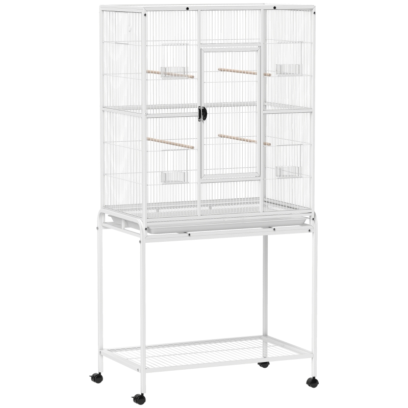 PawHut Tragbarer Vogelkäfig mit 4 Futternäpfen und 4 Sitzstangen Praktisch 81 x 48 x 162,5 cm Weiß