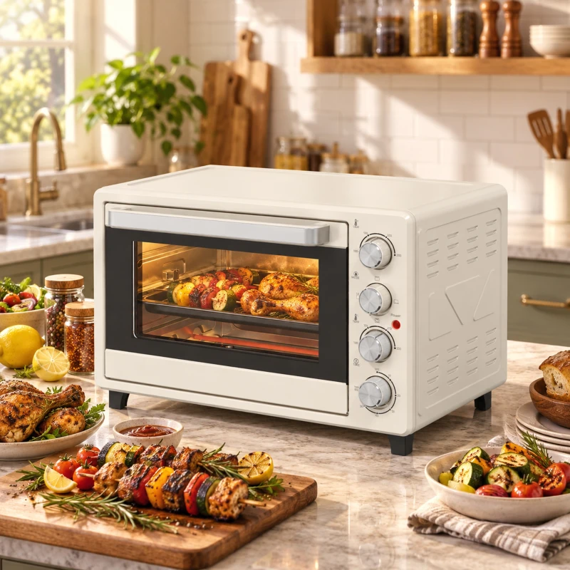 HOMCOM Tischbackofen Elektro 32 L 1600 W mit 3 Heizarten Timer einstellbare Temperatur 52,2x38,1x33,5 cm Creme