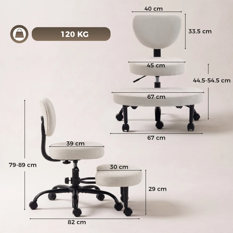 HOMCOM Scaun de birou ergonomic pentru picioare încrucișate rotativ 360° roți PU înălțime reglabilă pentru ADHD meditație crem