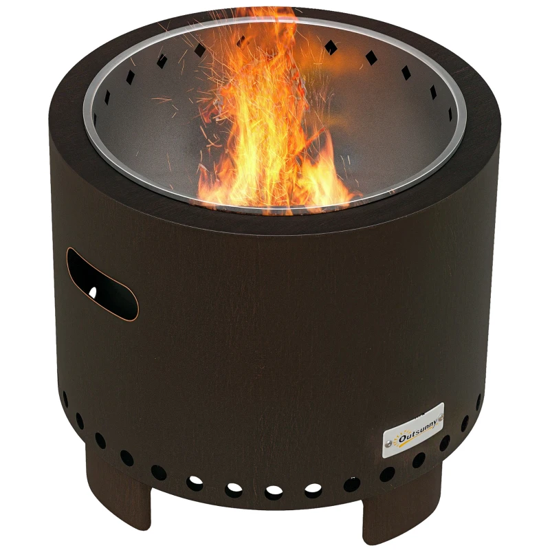 Outsunny Feuerschale Feuerstelle Feuertonne, wetterbeständig, 45 x 45 x 42 cm, Schwarz + Bronze