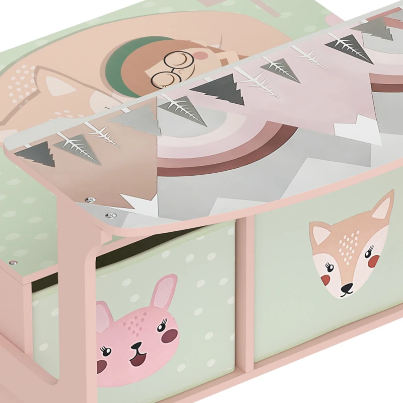 AIYAPLAY 3 em 1 Banco Porta-Brinquedos para Crianças, Convertível em Mesa e Cadeira com 2 Caixas, Estampa Raposinha, Rosa