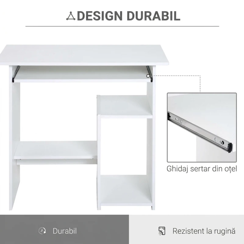HomCom birou ergonomic, 80x45x75cm, PAL/metal, alb | AOSOM RO