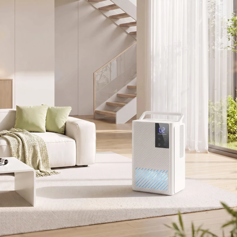 HOMCOM 400mL/Day Small Dehumidifier, RGB Mood Lights, 24H Timer, LED Display, Dehumidifier for Home Damp, White