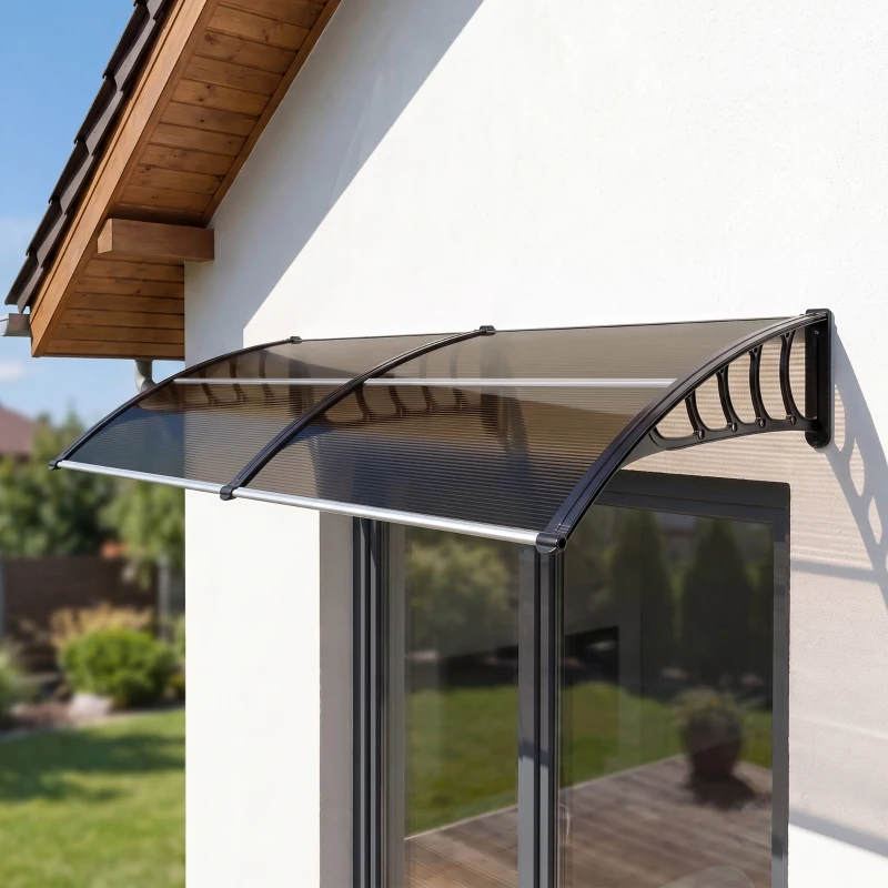 Outsunny Auvent de porte toit marquise en polycarbonate auvent de porte d'entrée bord en aluminium contre la pluie et UV