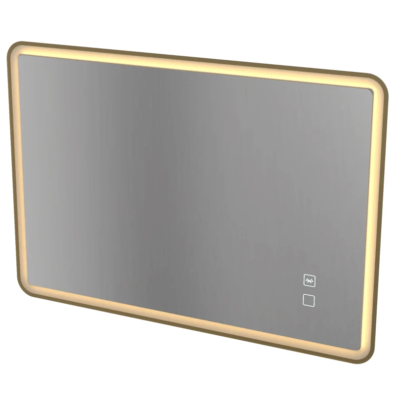 HOMCOM Bathroom Mirror with LED Lights, 100x70cm Rectangle Bathroom Mirror, Dimmable, Bluetooth, Anti-Fog, Gold Tone
