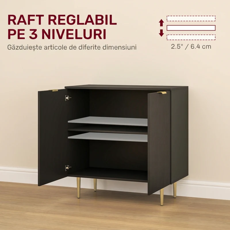 HOMCOM Bufet modern cu 2 uși și raft reglabil, mobilier tip bufet pentru bucătărie și living, cu picioare metalice, negru
