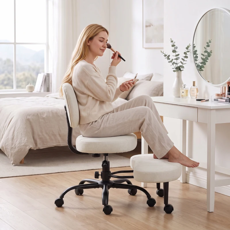 HOMCOM Scaun de birou ergonomic pentru picioare încrucișate rotativ 360° roți PU înălțime reglabilă pentru ADHD meditație crem