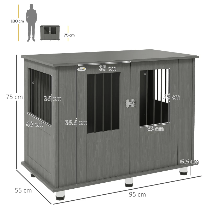 Dog Crate Table for Medium and Large Dogs with Magnetic Door for Indoor Use, 95 x 55 x 75 cm, Grey