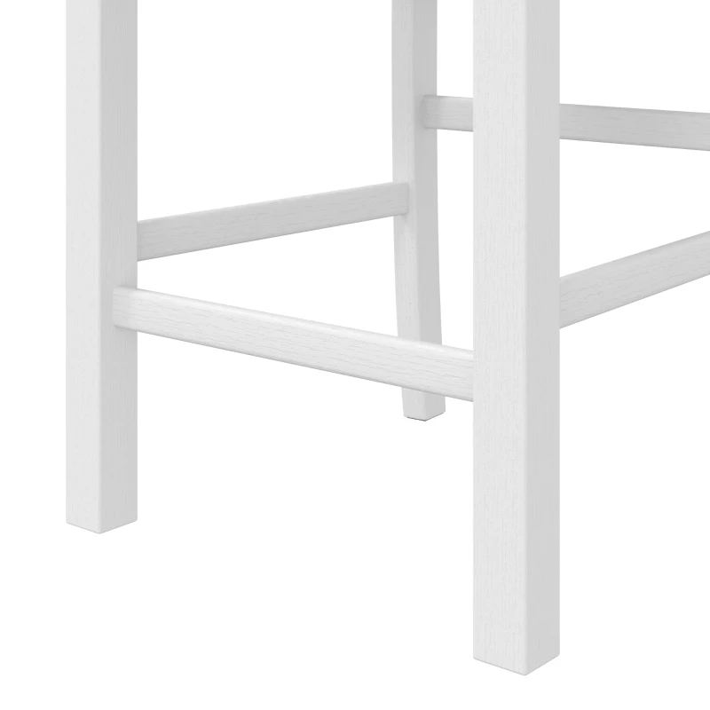 HOMCOM Conjunto de 2 Bancos de Bar, Cadeiras de Bar em Madeira Maciça com Assento Acolchoado Efeito Linho e Encosto, Branco e Castanho