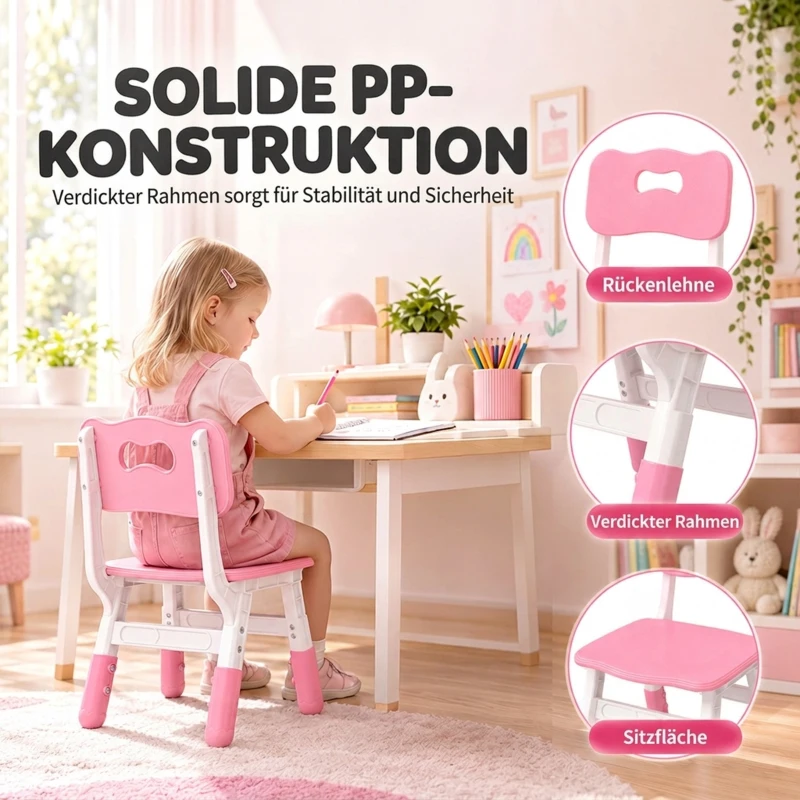 AIYAPLAY Schreibtischstuhl Kinder 2er Set, 26-30cm höhenverstellbar ergonomischer Rückenlehne armlose für 1,5–8 Jahren Rosa