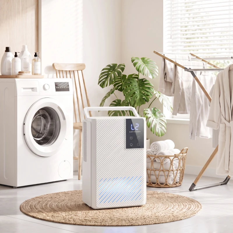 HOMCOM 400mL/Day Small Dehumidifier, RGB Mood Lights, 24H Timer, LED Display, Dehumidifier for Home Damp, White