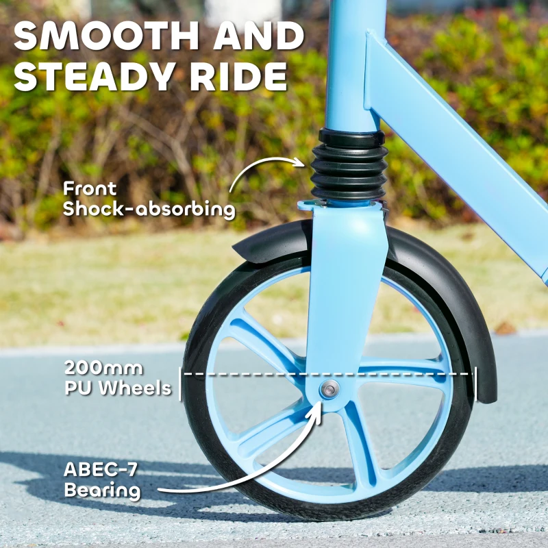 AIYAPLAY Foldable Kids Scooter with Adjustable Handlebar, 200mm Big Wheel, Rear Fender Brake, for Ages 6-12 Years, Blue