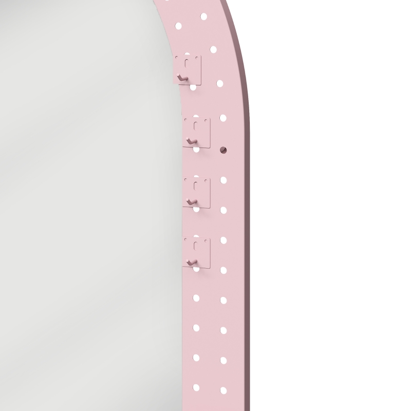 HOMCOM Oval Wall Mirror, 60 x 90 cm Decorative Hanging Mirror with Pegboard Frame, Wall-Mounted, Pink