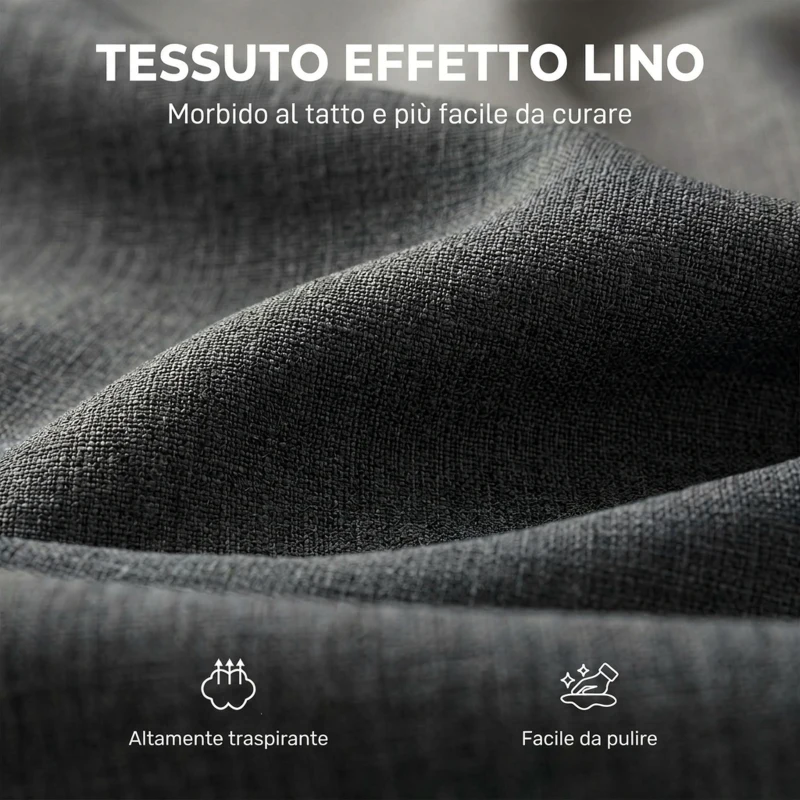 HOMCOM Sedia a Dondolo Imbottita in Tessuto Effetto Lino, Poggiapiedi, Schienale Alto, Gambe in Legno di Caucciù, Grigio
