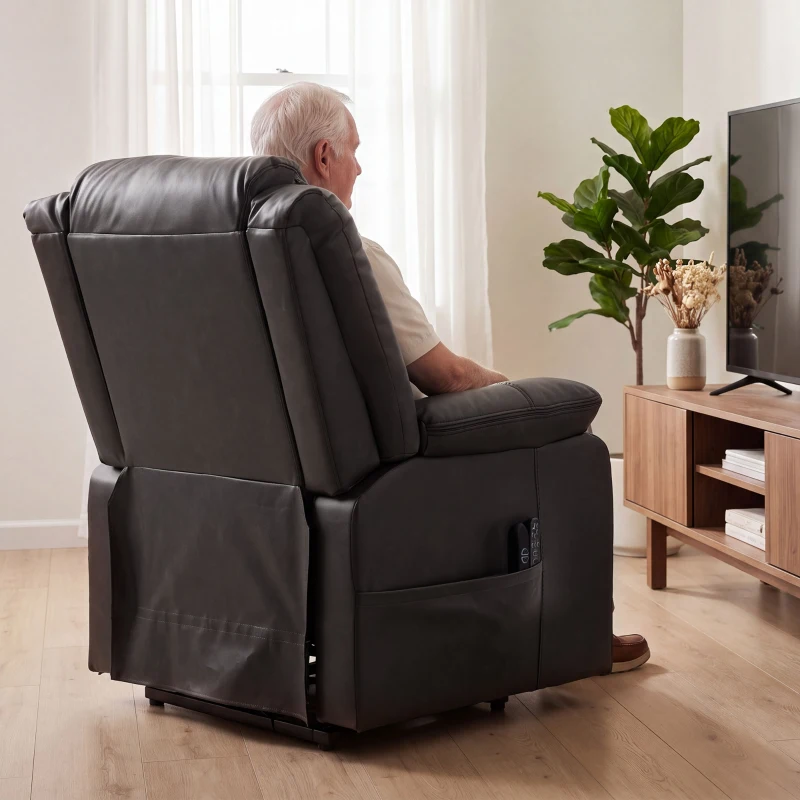 HOMCOM Riser Recliner Chair with Massage and Heat, PU Leather Power Electric Lift Armchair for Elderly, Charcoal Grey