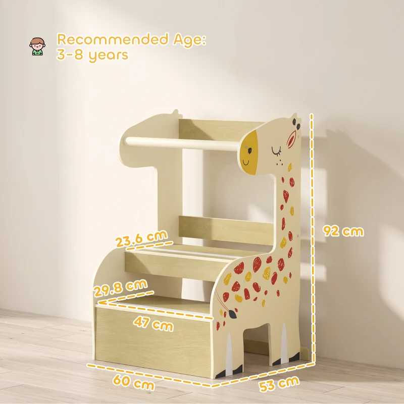 AIYAPLAY Wooden Kitchen Step Stool, Giraffe Step Stool with Guard Rail, Anti-Slip Feet, for Kitchen, Bedroom, Bathroom, Yellow